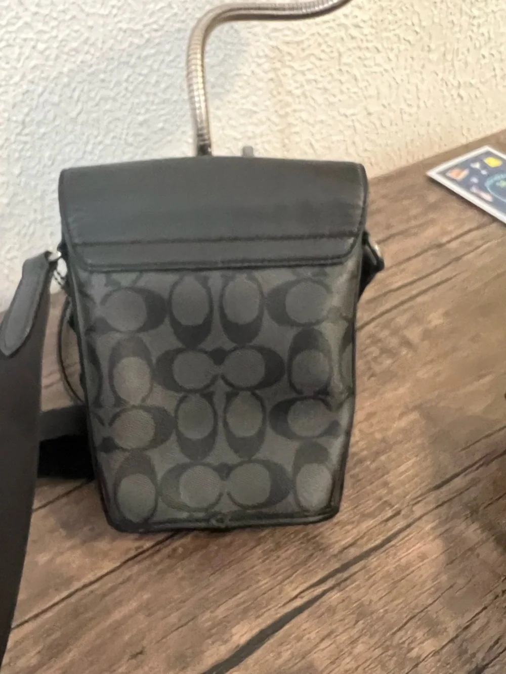 Coach Track Small Flap Crossbody Bag Signature Canvas Black Charcoal C3134